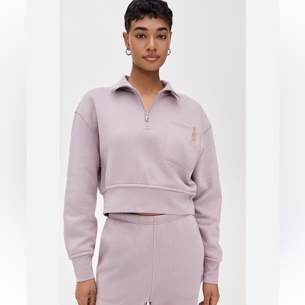 Lunya Lavender Quarter-Zip Women's cropped silk sweats reversible Top XL NWT!